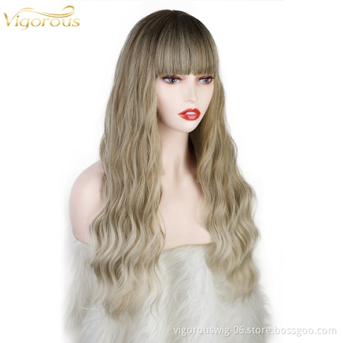 Vigorous water wave fashion wholesale bang cheap kinky color fiber futura headband curly wig heat resistant ombre synthetic hair